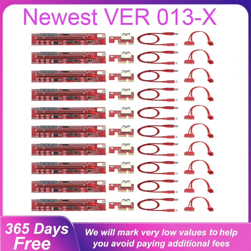

1-10Pcs V013 Pro PCIE Riser 013 Cabo Riser Card Express x1 x16 PCI Express 6Pin to 1X USB3.0 LED Mining Riser for Video Card