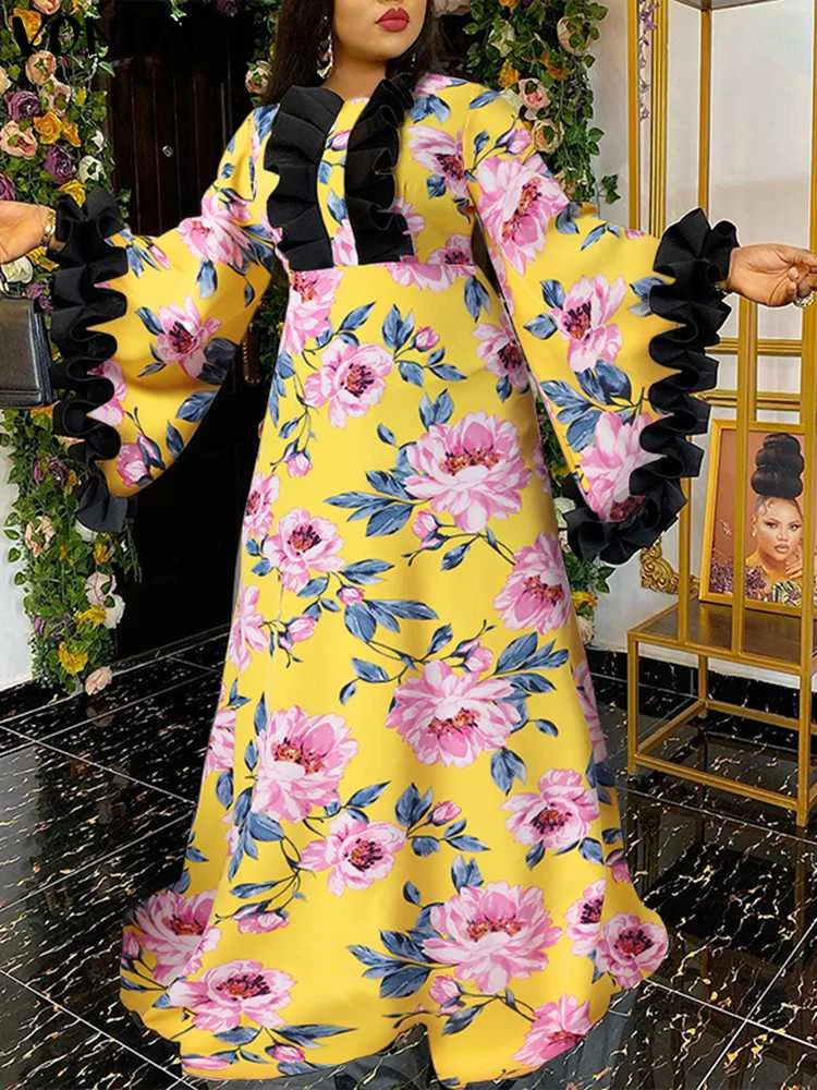 

Bohemian Maxi Dress Women Long Sleeve Summer Party Long Dress 2022 VONDA Floral Printed Maxi Sundress Femme