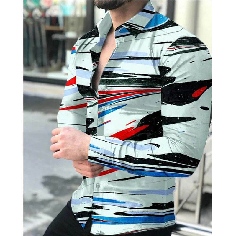 

Fashion Social Men Shirts Turn-down Collar Buttoned Shirt Casual Lattice Print Long Sleeve Tops Mens Clothes Prom Party Cardigan