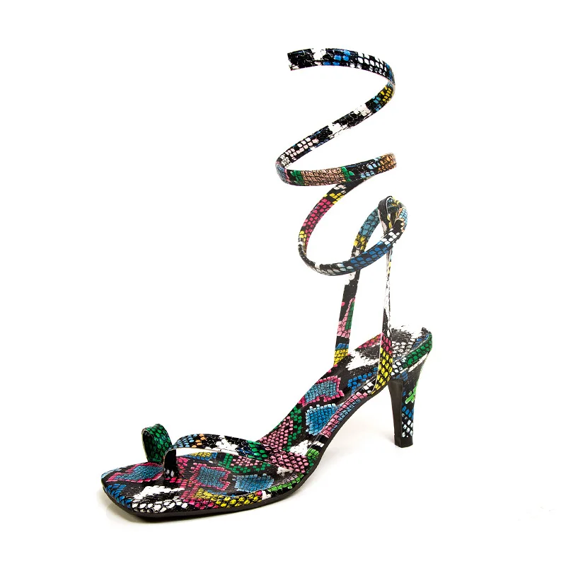 

Women's Shoes 2022 New Ladies Snake Print Toe Sandals Slippers Women's European and American Beach Women's Shoes
