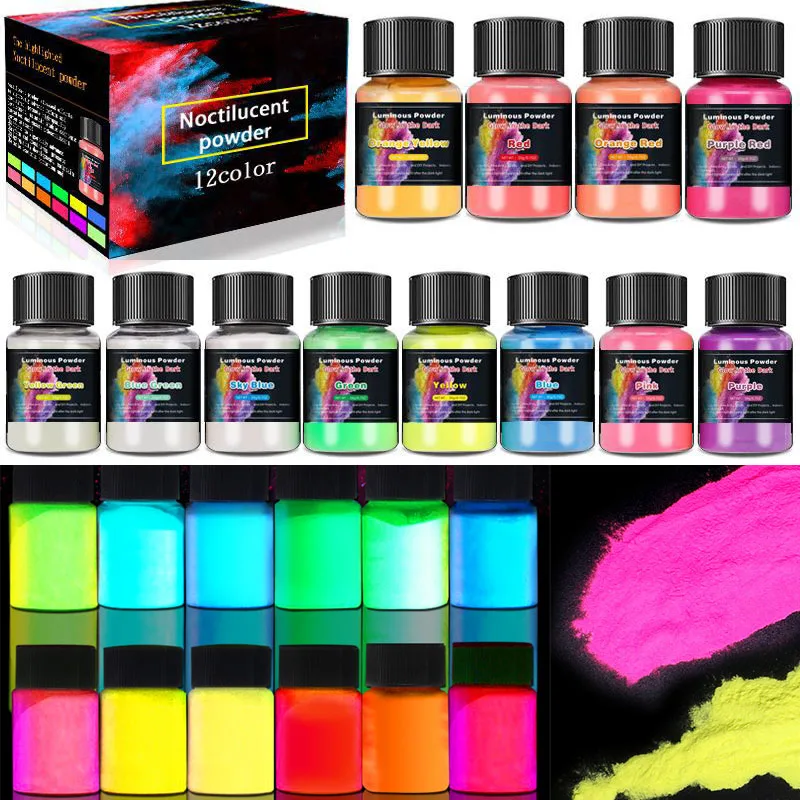 

12colors Long Lasting Bright Luminous Powder Glow In The Dark Powder Epoxy Resin Pigments Fluorescent Powder Jewelry Making