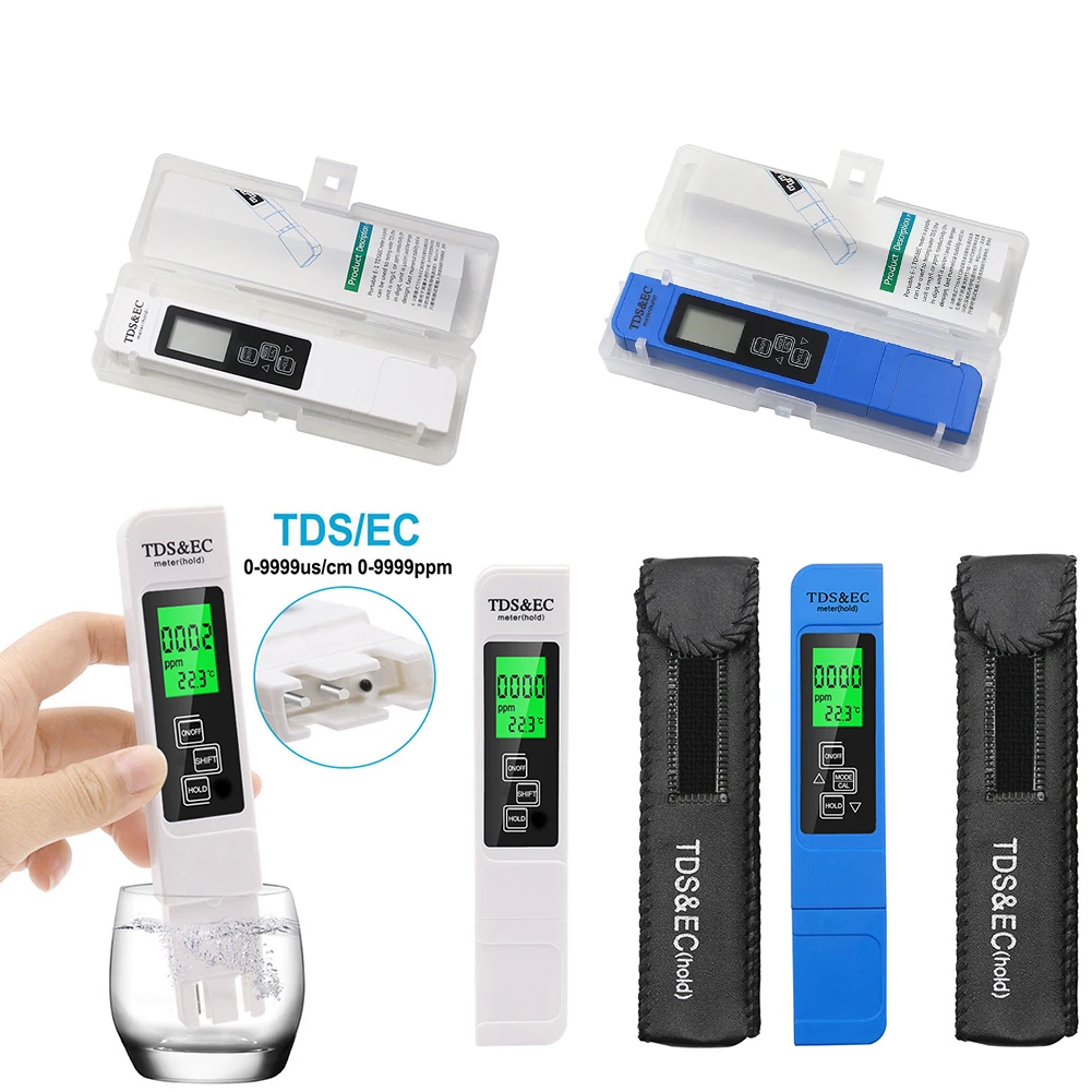 

3-in-1 Water Detection Pencil Conductivity Water Monitor Testing TDS EC Range 0-9990 LCD Display for Home Aquarium Swimming Pool
