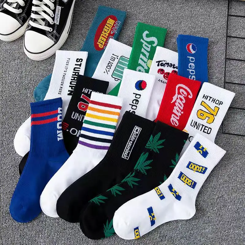 5 Pairs Cotton Socks Men Socks Set Funny Letter Printed Socks Sports Running Stocking Student Hose Fashion Women Socks Wholesale