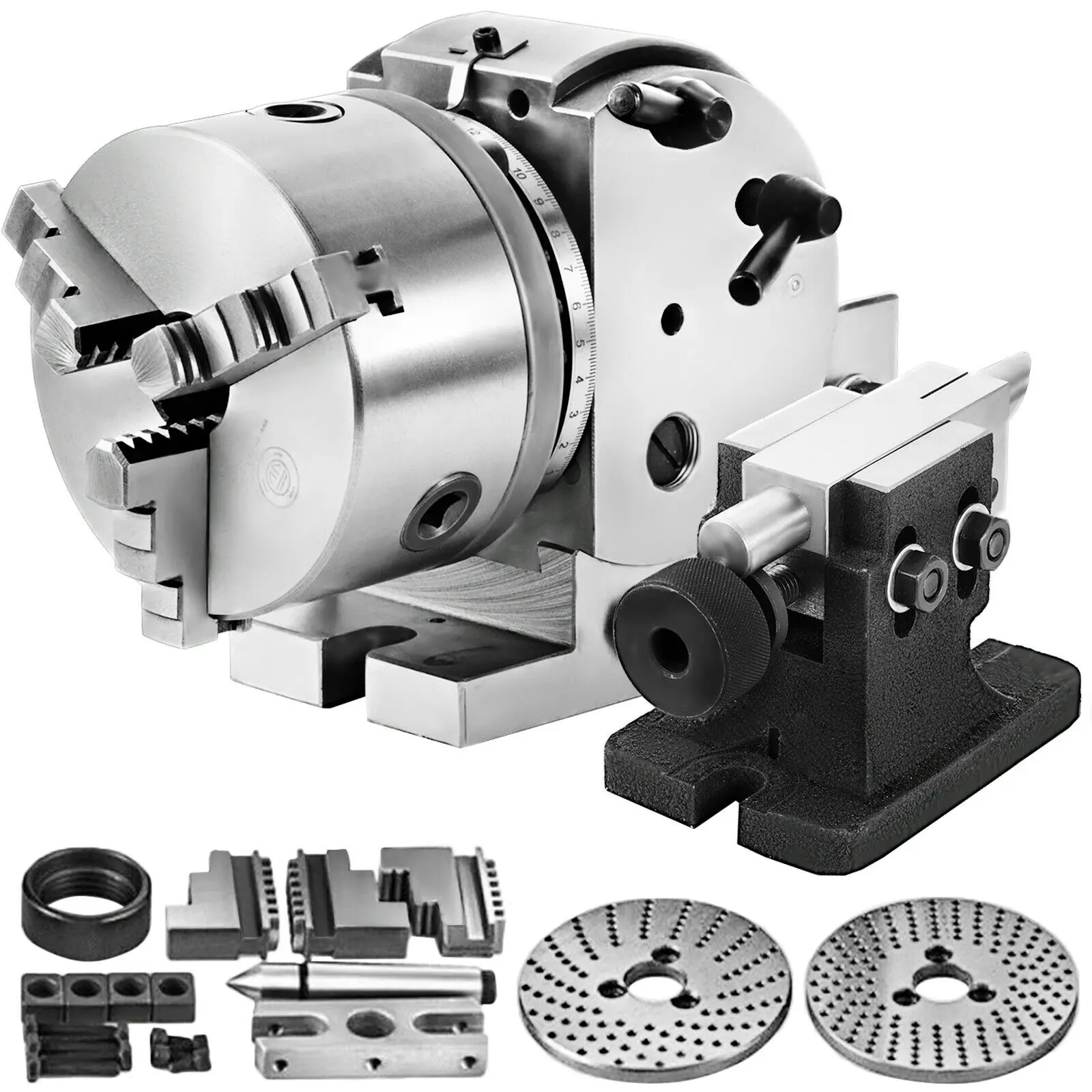 

BS0 5" Dividing Head Precision Semi Universal W/ 3 Indexing Plates & 125mm 3 Jaw Chuck for Chuck & Tailstock For Milling Machine