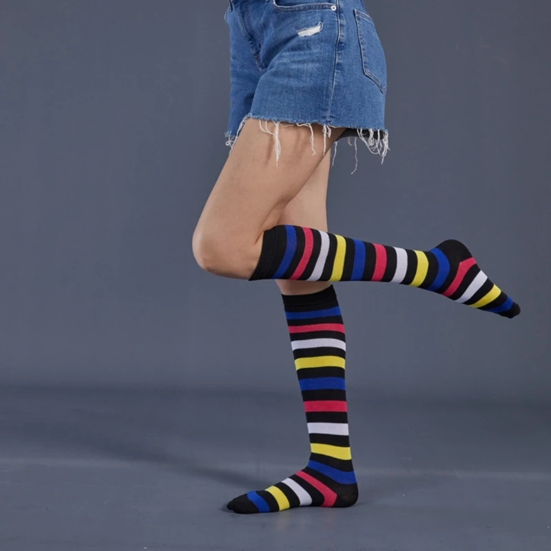 

Носки женские высокие в полоску, милые цветные гольфы в полоску