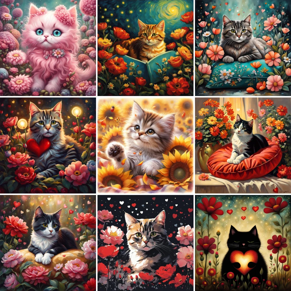 Набор для вышивки крестиком 11CT животное кошка цветы предварительная печать