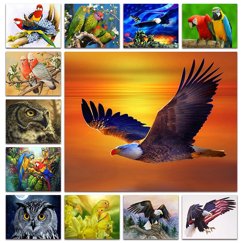 

New Full Diamond painting embroidery Animals eagle owl DIY Diamond mosaic picture bird Parrot Tree cross stitch Home decor X025