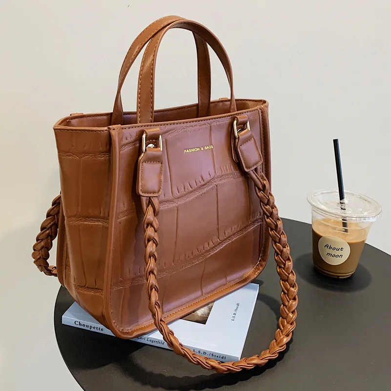 

Casual Women Handbags Large Capacity Pu Leather Ladies Tote Shopping Bag Braided shoulder strap Female Shoulder Messenger Bag