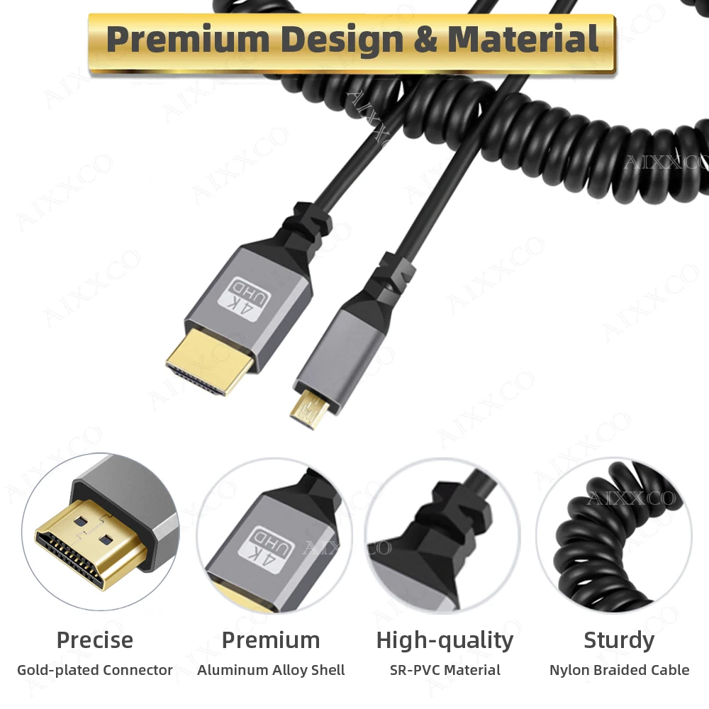 4K@60HZ 0.5-2.4M HDMI-Compatible TO HDMI/MINI HDMI/ Micro HDMI/Coiled Extension Flexible Spiral Cable Male To Male Plug Cable