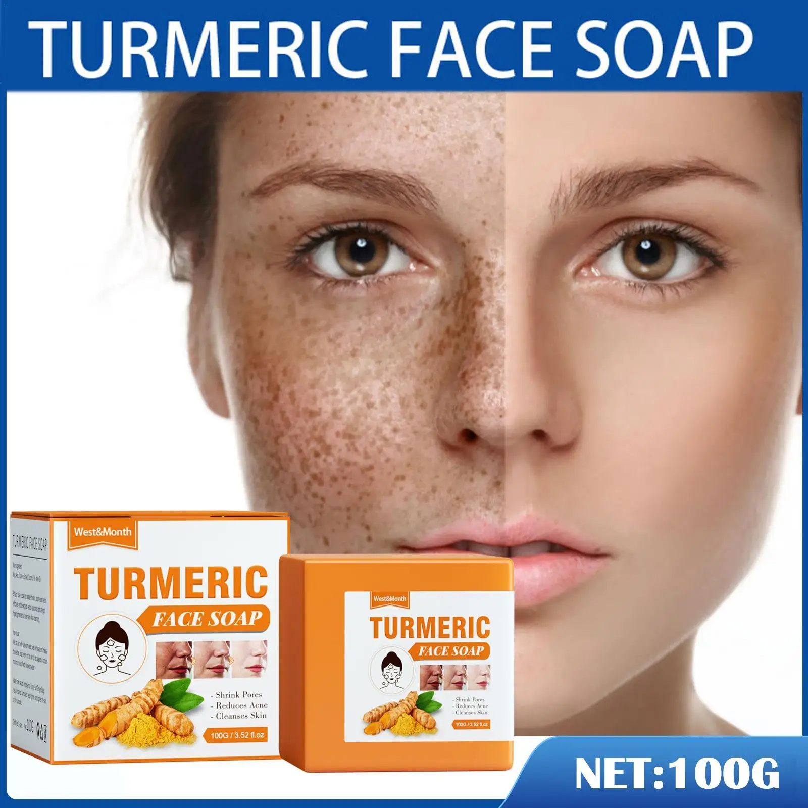 

Turmeric Soap Face Cleansing Anti Acne Skin Brighten Remove Pimples Dark Spot Lightening Handmade Ginger Essential Oil Body Bath