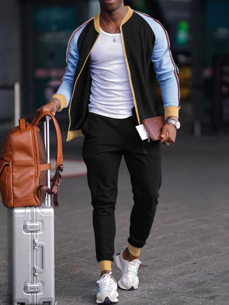 Sports Casual Sweatshirt and Pants Set Cardigan Zipper Two-piece Set Men's Fashion Trend Spring Autumn 2023 Standing Collar Set