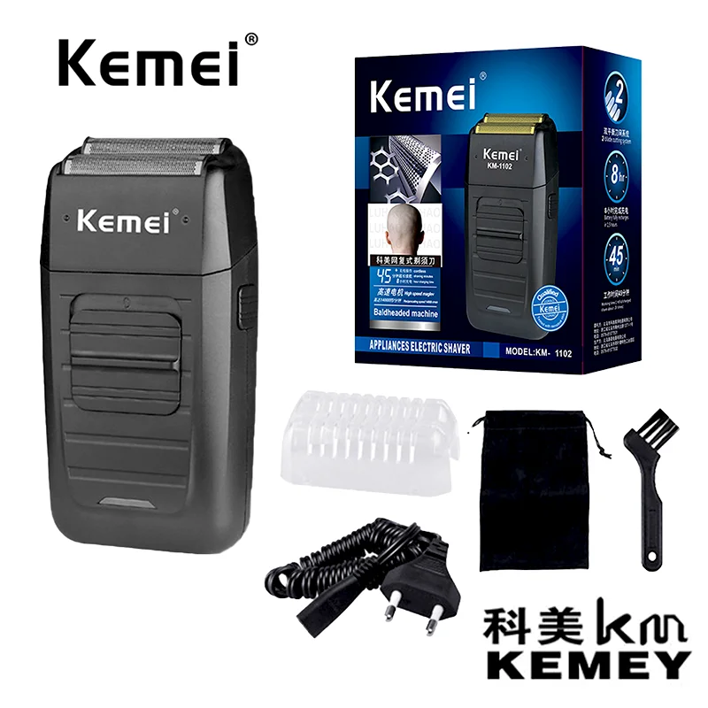 

Kemei KM-1102 Barbeador Sem Fio Recarregável Para Homens lâmina gêmea recíproca barba navalha cuidados com o rosto multifunciona