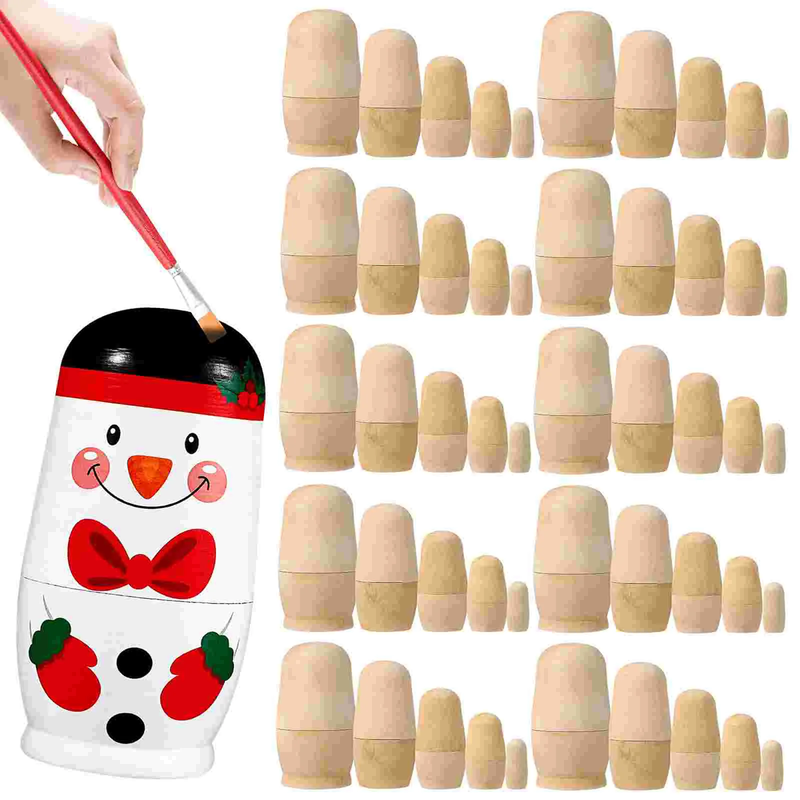 

10 Sets Matryoshka Wood Shapes Kids Russian Wooden Nesting Lotus Tree Unfinished