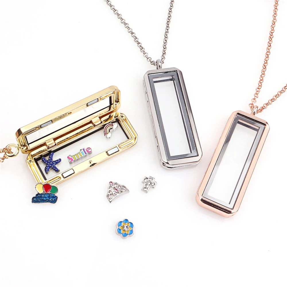 

10PCS/LOT 30mm Rectangle Magnet Data Plate Floating Locket Floating Lockets Charms With Free 50-55cm Chain