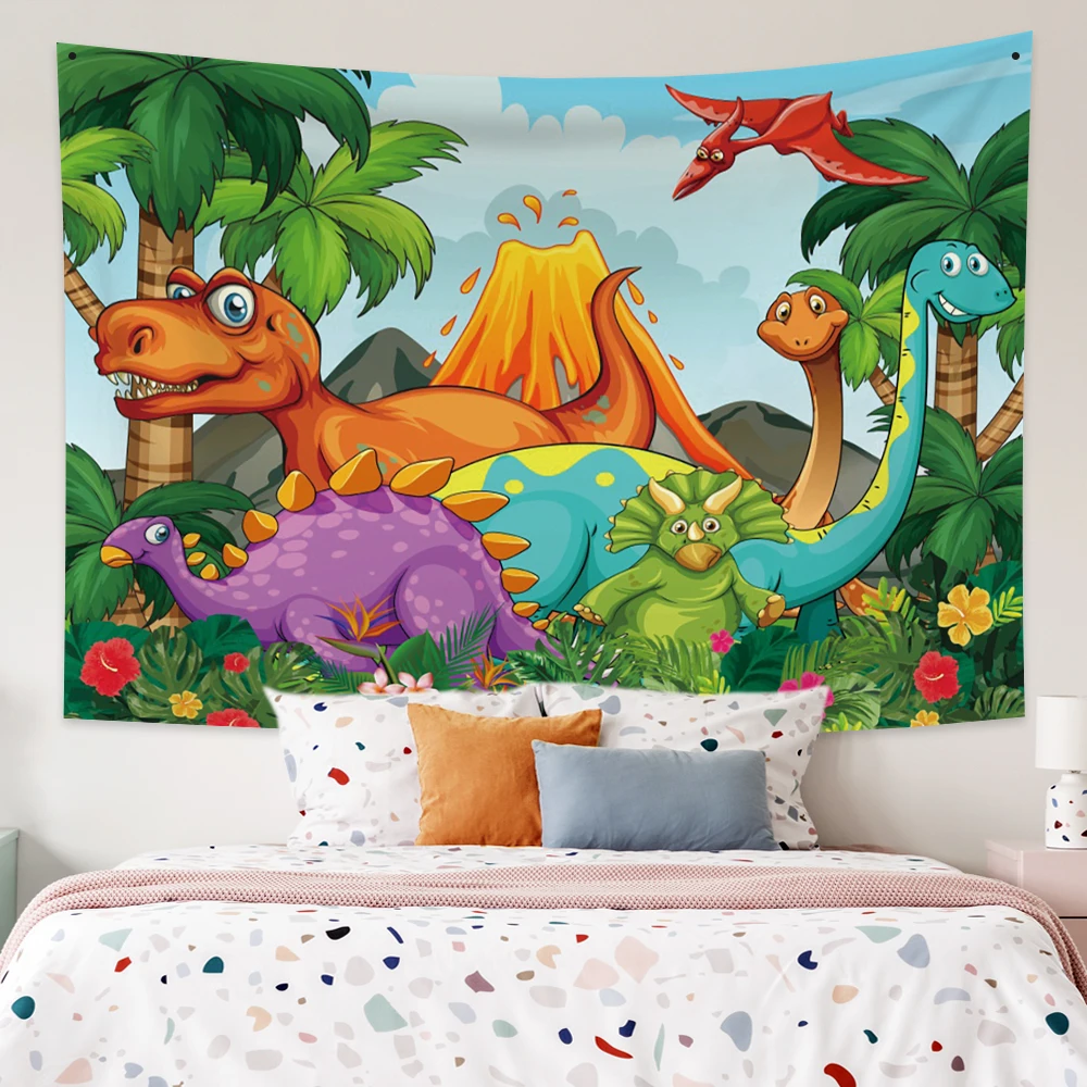

Kawaii Dinosaur Volcano Tapestry Hippie Boho Trippy Wall Hanging Aesthetic Living Room Baby Birthday Bedroom Decoration Blackets