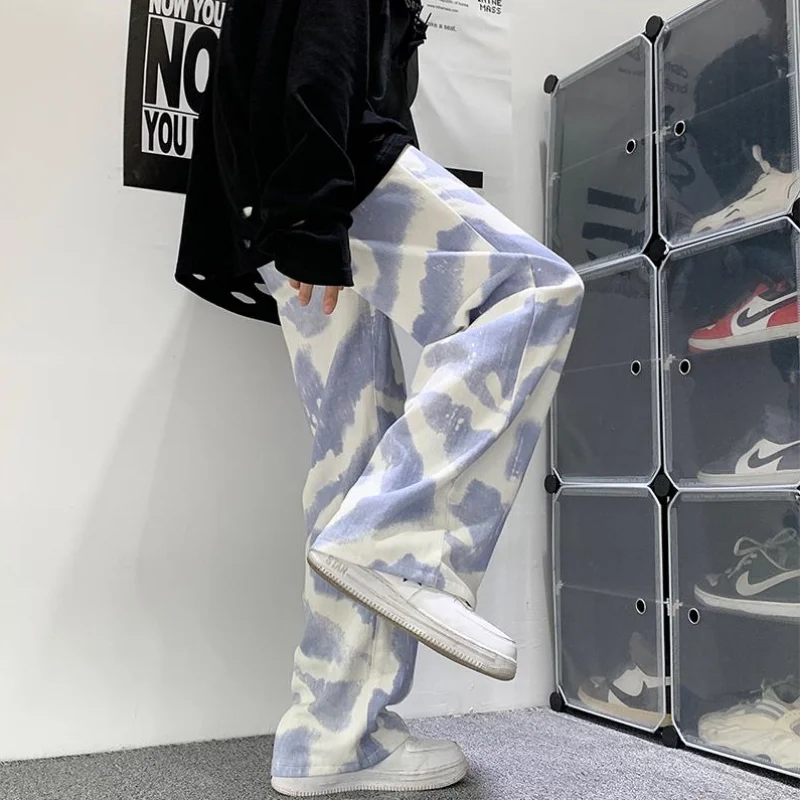 DEEPTOWN Y2K Graffiti Jeans Men Black Blue Denim Pants Loose Casual Straight Trousers Male Streetwear Hip Hop Harajuku Spring