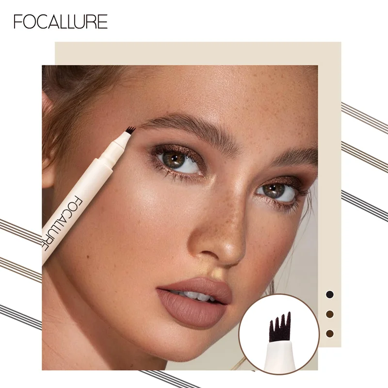 

Карандаш для бровей FOCALLURE, карандаш для макияжа с 4 наконечниками, жидкий тень, водостойкий, коричневый, профессиональный, высокое качество, косметика для женщин