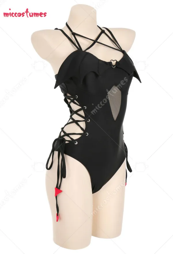 

Miccostumes Gothic Sexy Bikini Set for Women Swimsuit Halter Pentagram Mesh Top and Bottoms Two-Piece Bathing Suit Swimwear