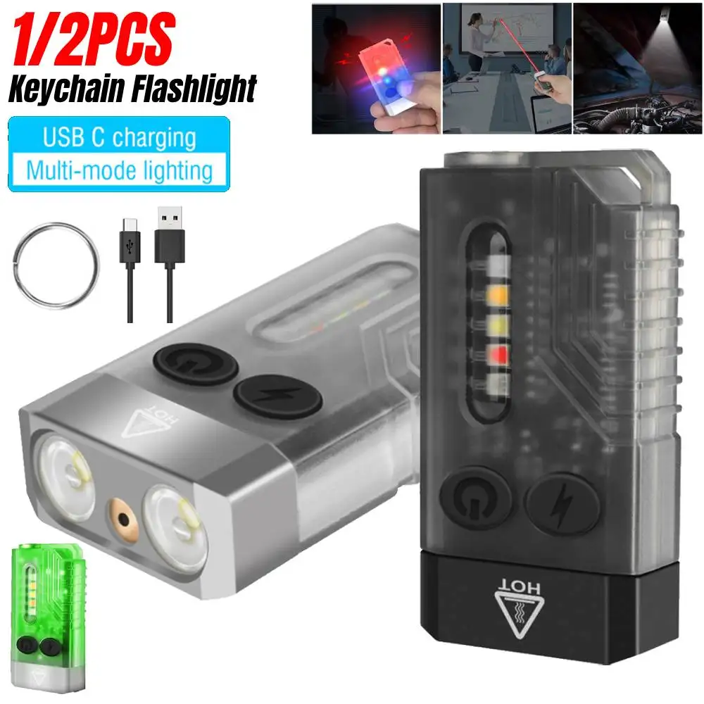 

V10 EDC Keychain Fluorescence Flashlight LED Light Type-C Rechargeable Torch Work Light Magnet Buzzer 365nm UV Camping Lantern