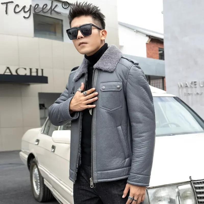 Tcyeek пальто из натуральной овчины куртка кожи мужская зимняя одежда теплые