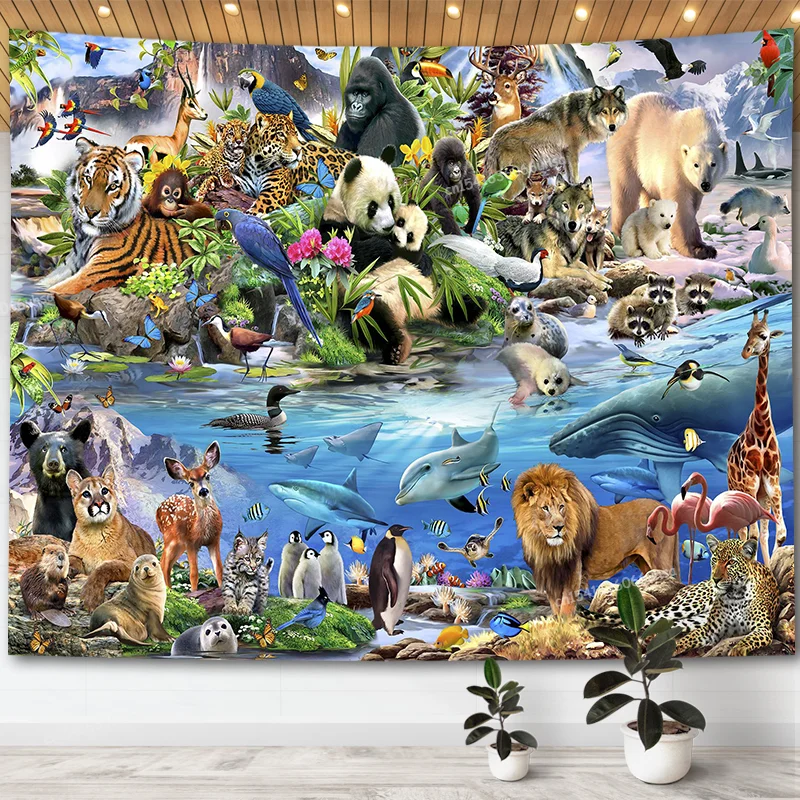 

Forest Animal Tapestry Tropical Wall Hanging Ocean World Cartoons Tapestrys Aesthetic Room Decoration Tapestries Blankets