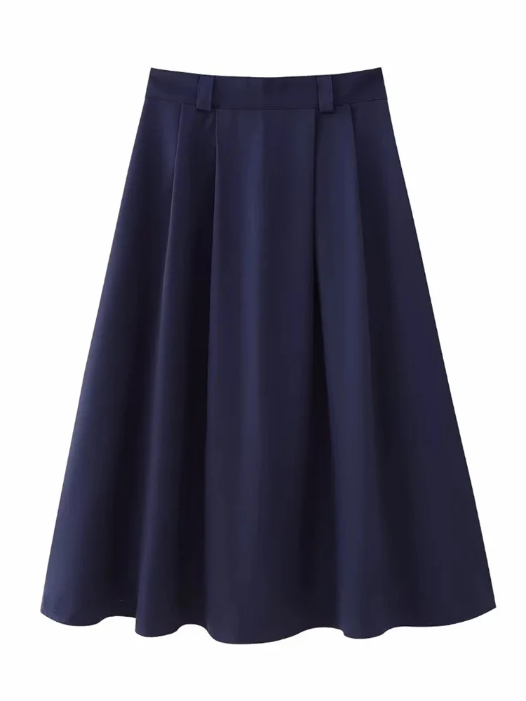 

Юбка-трапеция плиссированная женская, элегантная однотонная Свободная юбка на молнии сзади, повседневная юбка с завышенной талией, весна