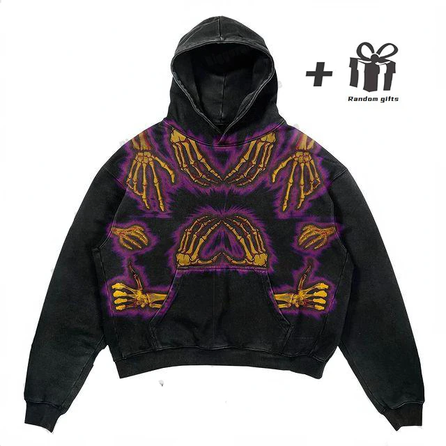 Y2K Harajuku Streetwear American Retro Personality Print Skull Loose Hooded Sweater 2022 Autumn High Street Unisex Coupl Jacket