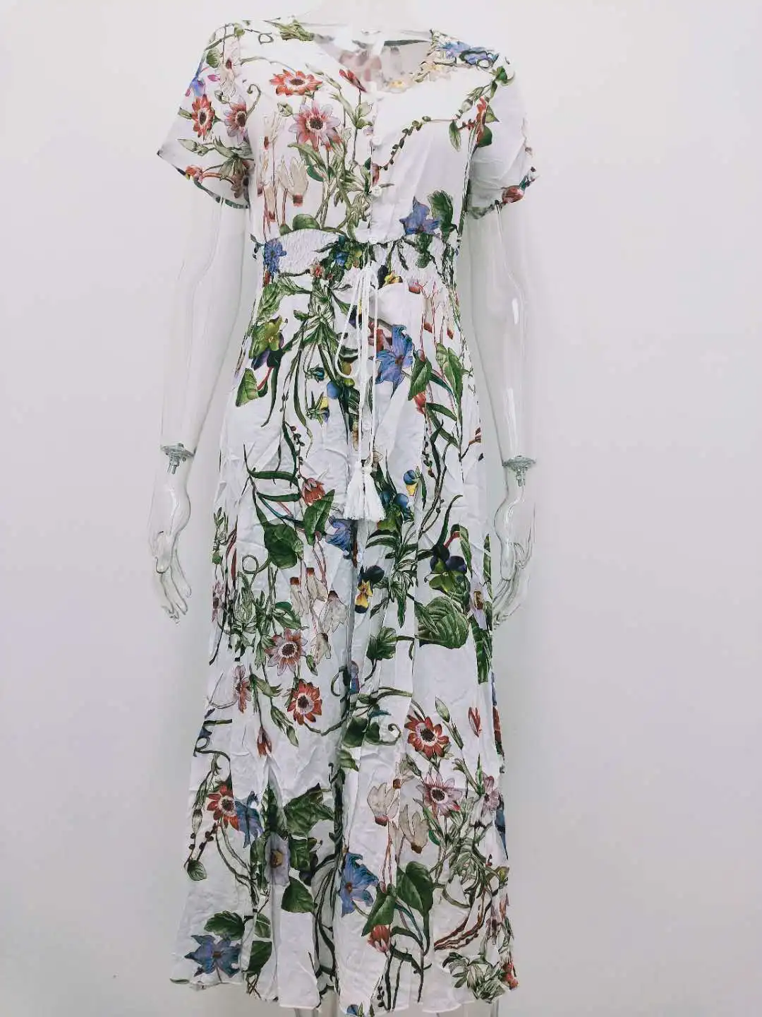 

Women's Button up Split Floral Print Flowy Party Maxi Dress Bohemian folk style deep V collar loose dress ceremony for women