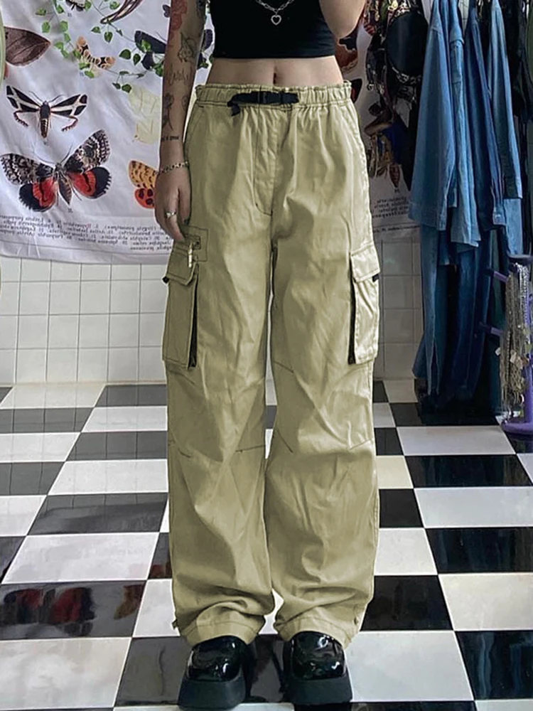 

Sifreyr Fashion Big Pockets Cargo Jeans Women Elastic Waisted Retro Baggy Jeans Y2K Grunge Pants Casual Mom Denim Trousers 90s