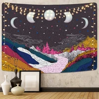 mountain moon phase tapestry wall hanging nature starry night tapestries forest tree aesthetic tapestry aesthetic room decor