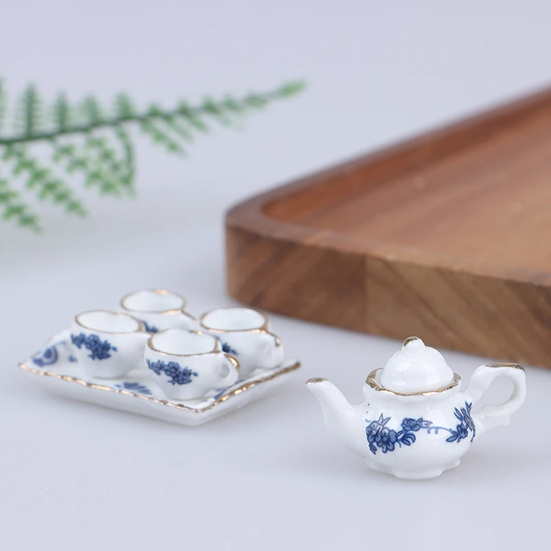 

6 шт. миниатюрная столовая посуда для кукольного домика фарфоровый чайный набор тарелка чашка с цветочным узором