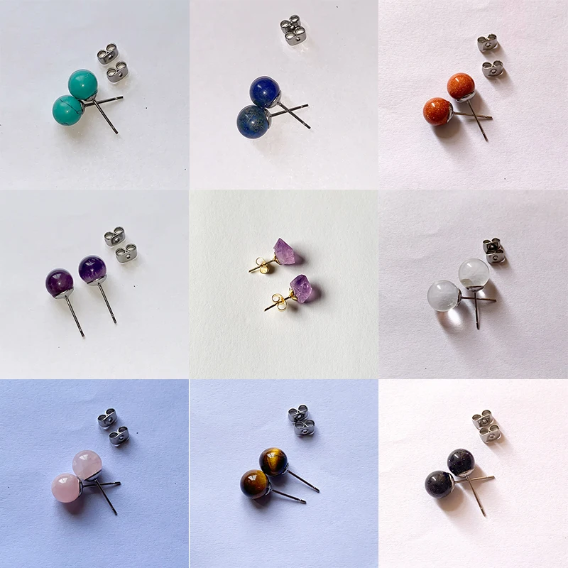 

Натуральные модные серьги в форме хрустального шара, персонализированные ювелирные изделия унисекс, аметист, бирюза, Красный песчаник, пор...