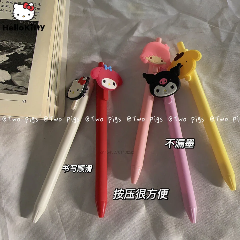 5pcs/bag Sanrio Hello Kitty Cartoon 0.5mm Neutral Pen Mymelody Kuromi Cute Pattern Black Press Gel Pen Student Study Stationery