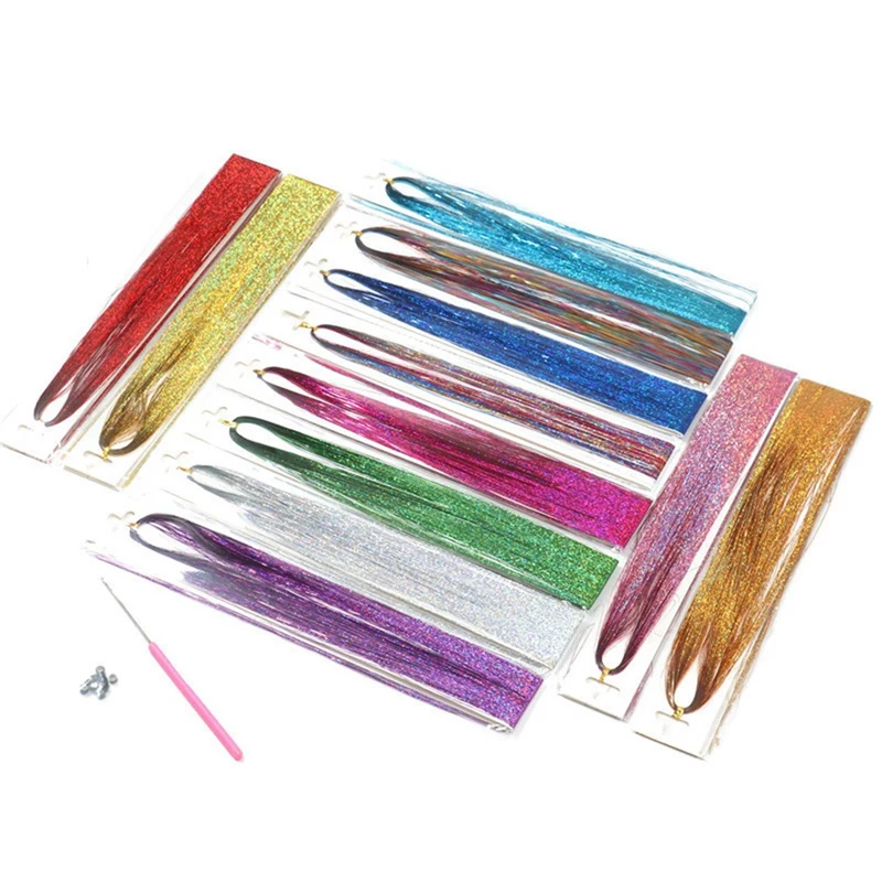 

2X Hair Tinsel Strands Kit, Tinsel Hair Extensions, Fairy Hair Tinsel Kit For Women Girls With Tools (12 Colors)