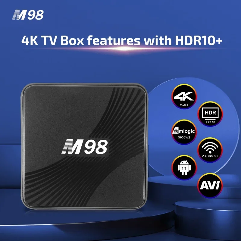 ТВ-приставка M98 Android 11 Amlogic S905Y4 поддержка двойного Wi-Fi 4G 5G BT 5 0 ATV HD 4K 3D AV1 2 ГБ 64