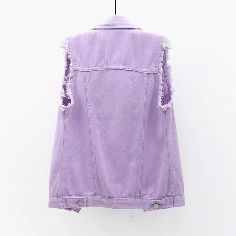 

Red Fashion Pink Short Women Denim Summer Single-breast Holes Jeans Vest Female Casual 6 Color Waistcoat Sleeveless Jacket