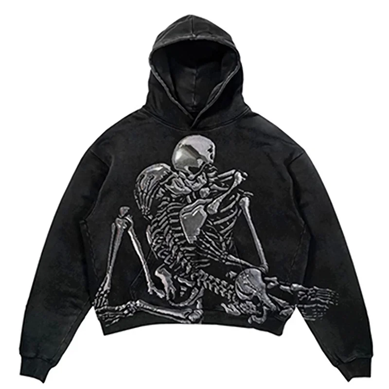 

2023 New Fall Skull Print Street Hip Hop Retro Oversized Hoodies Y2K Fashion Loose Gothic Sweatshirt Men And Women Tops Hoodies