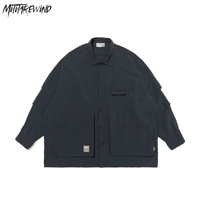 

Multi-pocket Tooling Shirt Men High Street Loose Casual Functional Water Repellent Long-sleeved Japanese Designer Shirt Unisex