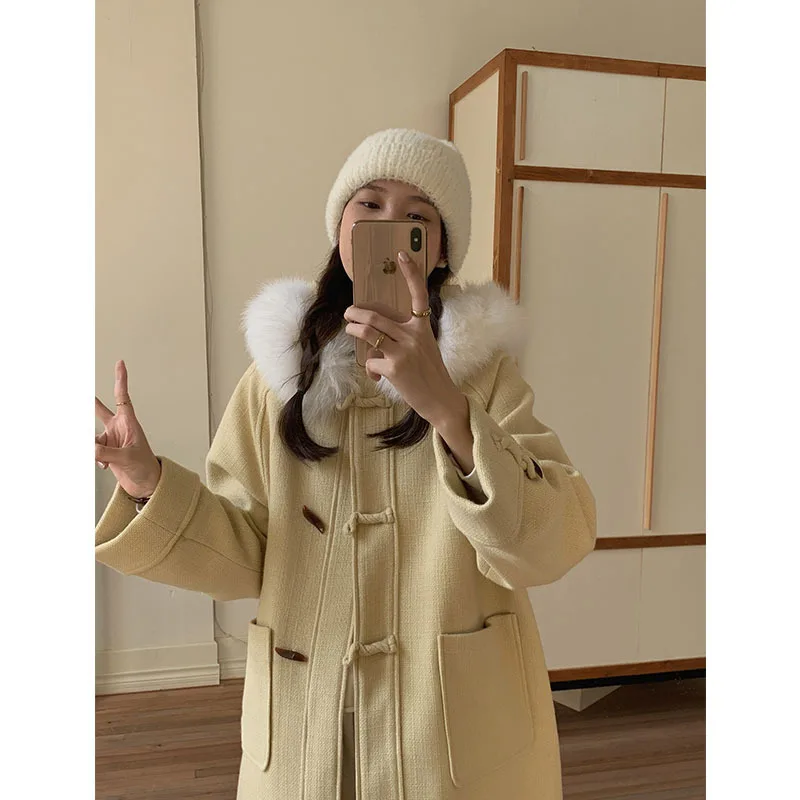 Long Section Hooded Cowl Buckle Jacket Female Winter New Loose Thickened Cotton Coat Coat