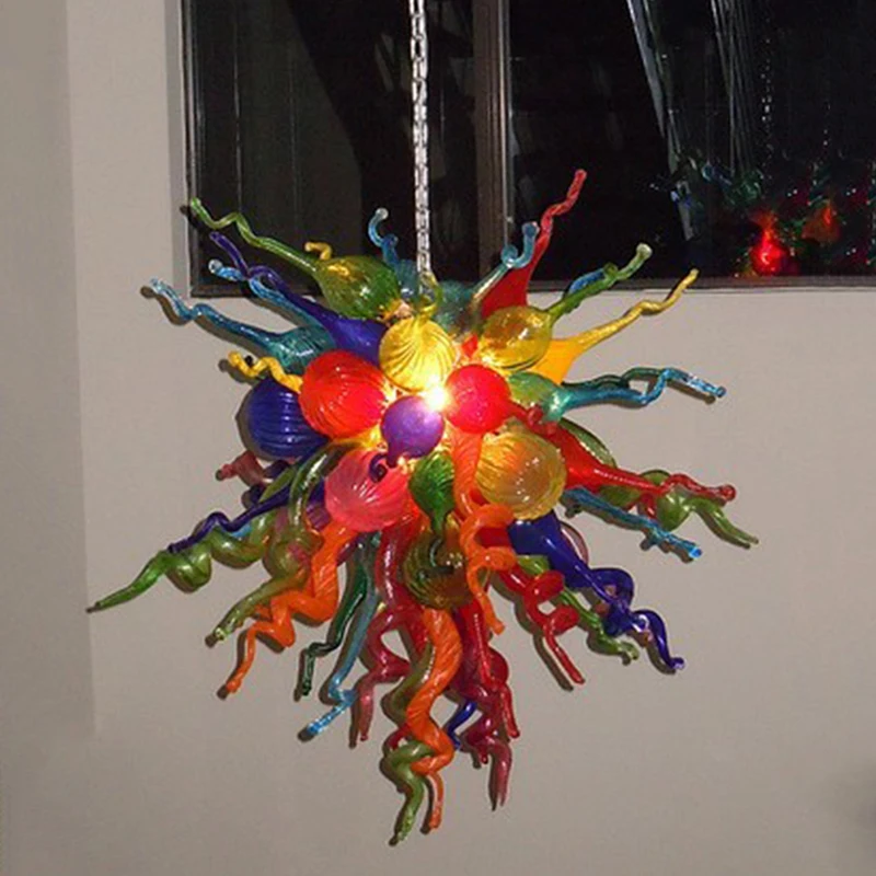 

100% Hand Blown Glass Chandelier Lamp Chihuly Style Long Chain Light Fixture for Home Corridor Staircase