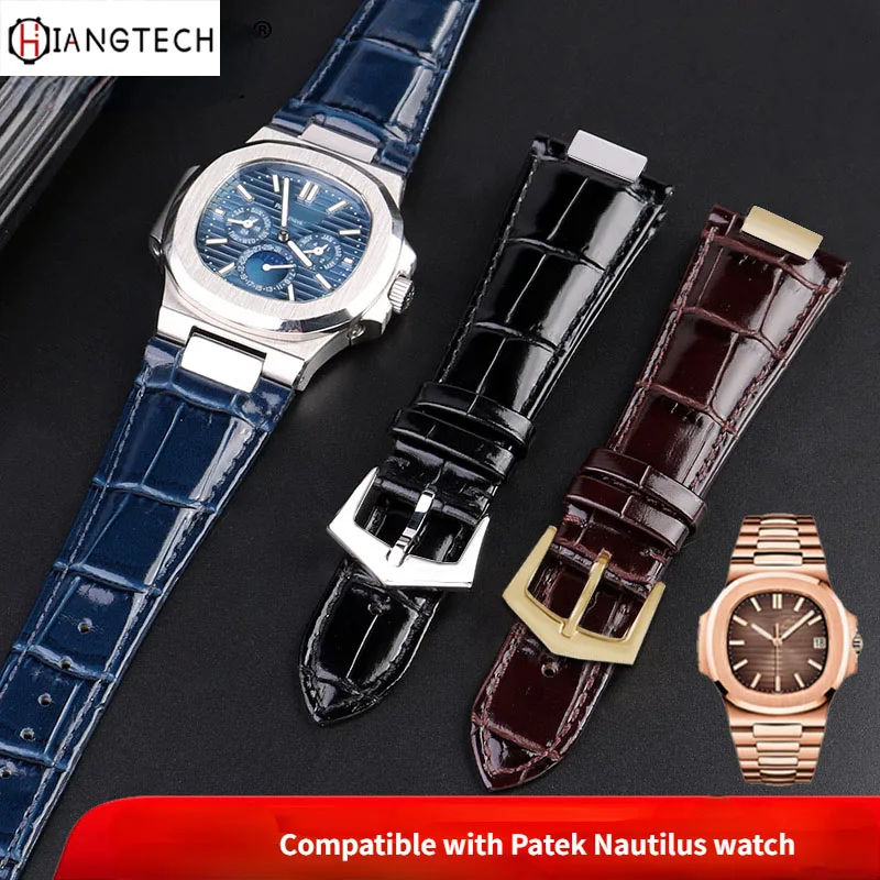 Leather strap compatible with Patek steel belt watch PP Nautilus 5711/5712G notch with steel grain  leather watch belt 25mm