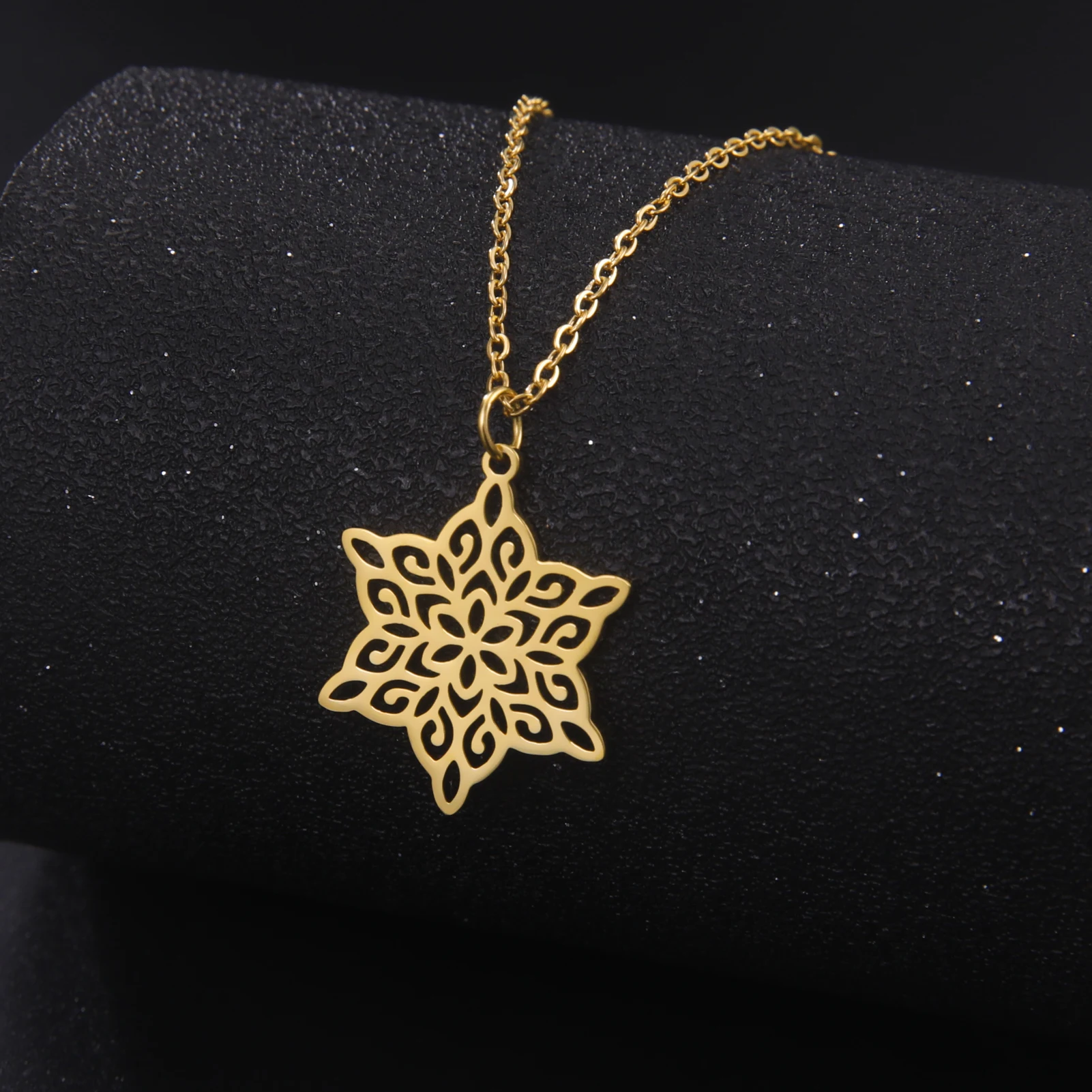 

Sipuris Hexagram Flower Necklace For Women Men Stainless Steel Hot Fashion Star Of David Pendant Jewelry Gifts For Wedding New