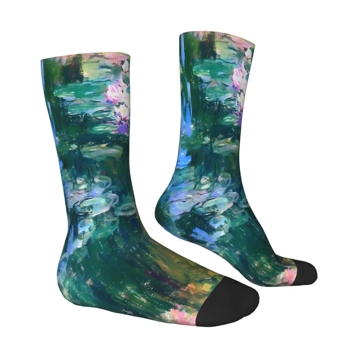 Зеленый Клод Моне водяные лилии лотос картина маслом носок с принтом мужской