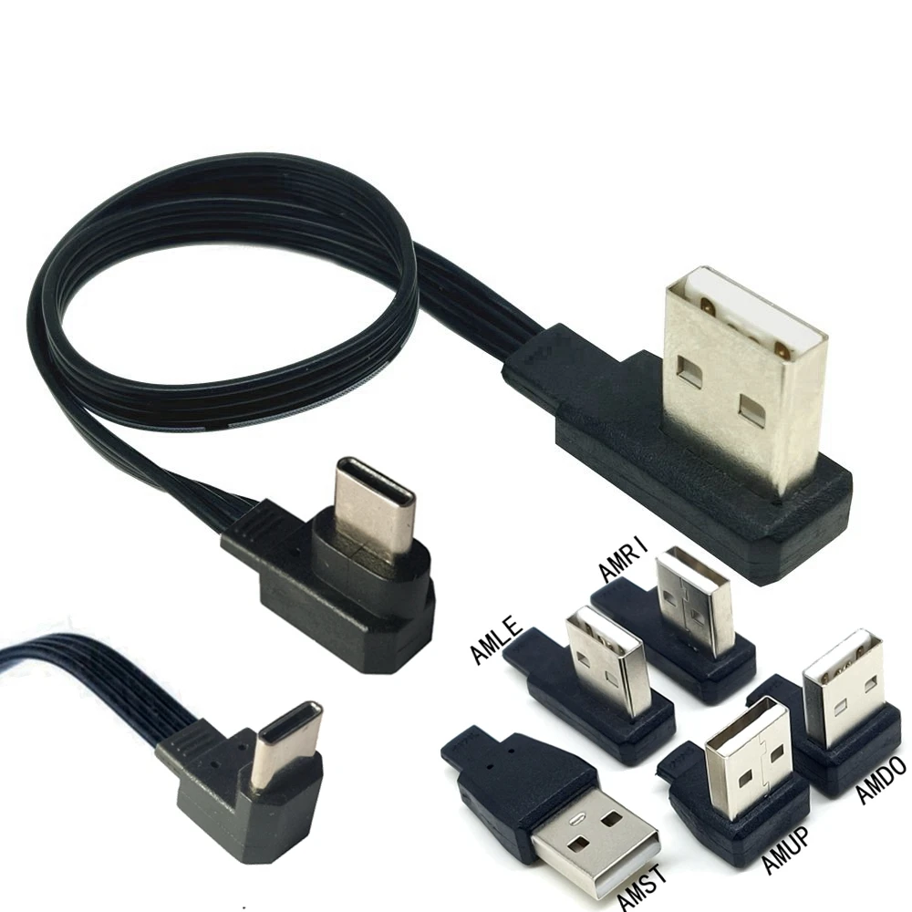 

USB-C Typ C Männlich Links Rechts UP Down Abgewinkelt 90 ° zu USB 2,0 Männlichen Daten Kabel USB Typ-c Flache Kabel 0,1 m/