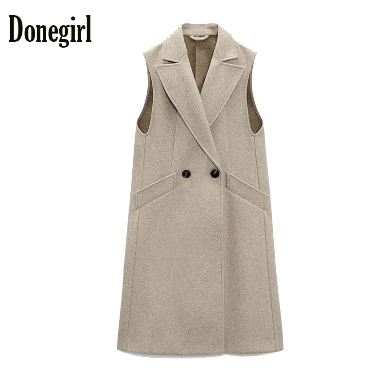 

2022 Long Vest Jackets Women waistcoat double front medium length waistcoat office long casual vest chaleco casaco feminino
