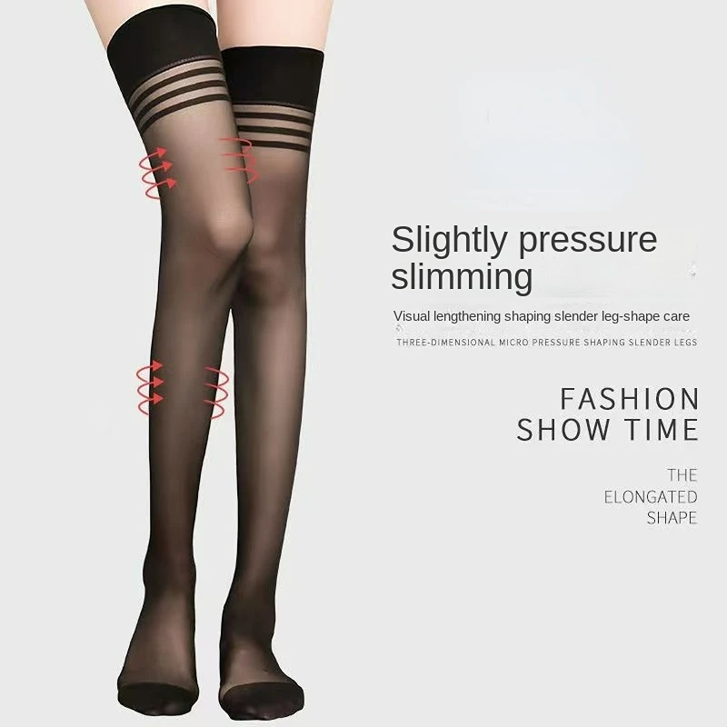4 pair Women's Long Stockings Summer Ultra-Thin Stockings Half Black Silk Flesh-Colored Thigh over Knee Socks