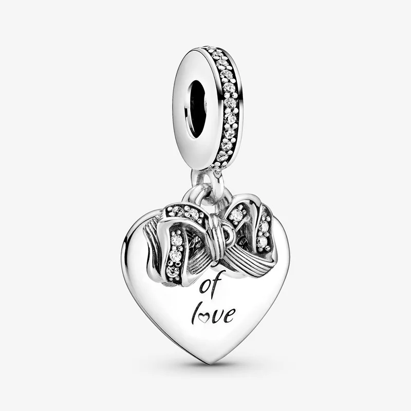 

Popular 925 Sterling Silver Bead Bow And Love Heart Dangle Charm Fit Original Pandora Bracelet Women Jewelry Gift