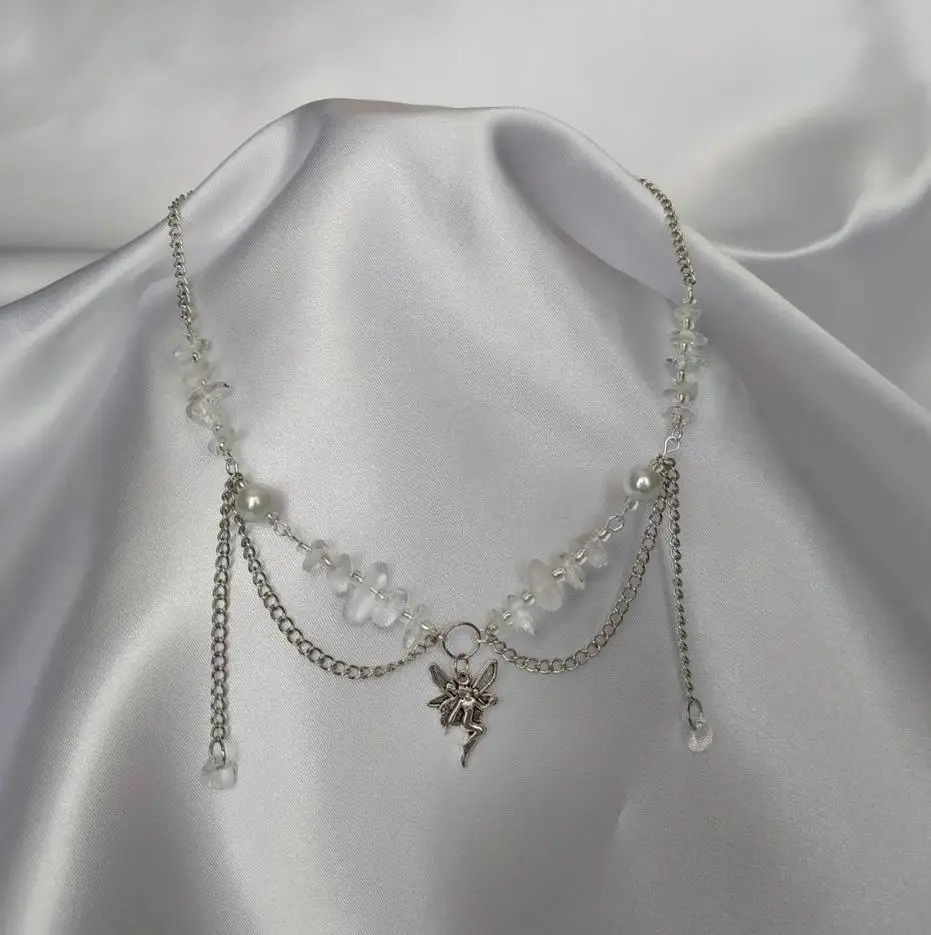 Ожерелье с бабочкой фея, из прозрачного кварца, y2k, в стиле гранж Ожерелье с бабочкой фея, из прозрачного кварца, y2k, в стиле гранж
