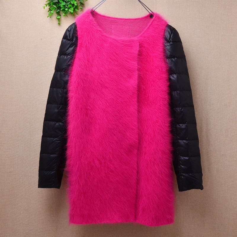

female women autumn winter clothing hairy mink cashmere knitted long sleeves slim cardigan angora rabbit fur jacket coat sweater
