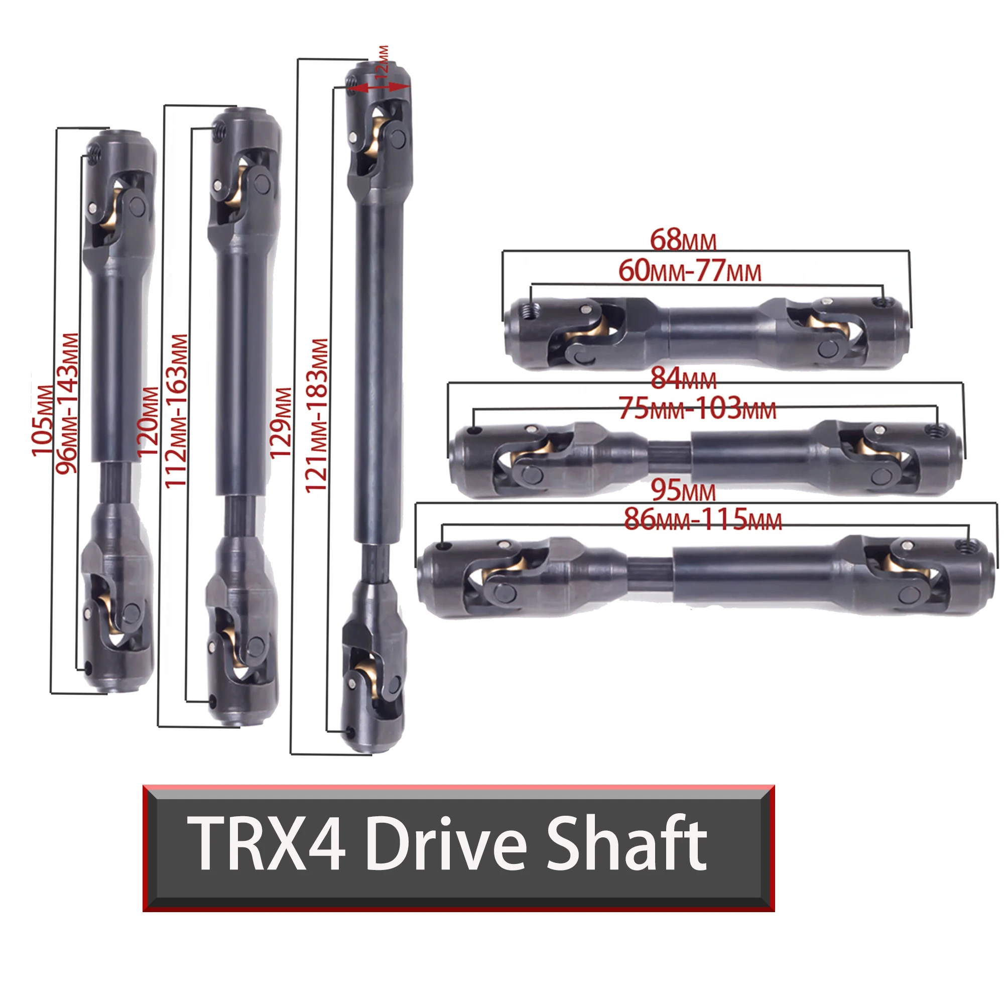 

Internal Spline Hardened Metal Drive Shaft Universal Joint 121 112 96 86 75 60mm for Axial SCX10 D90 T raxxa s TRX4 Wraith Capra